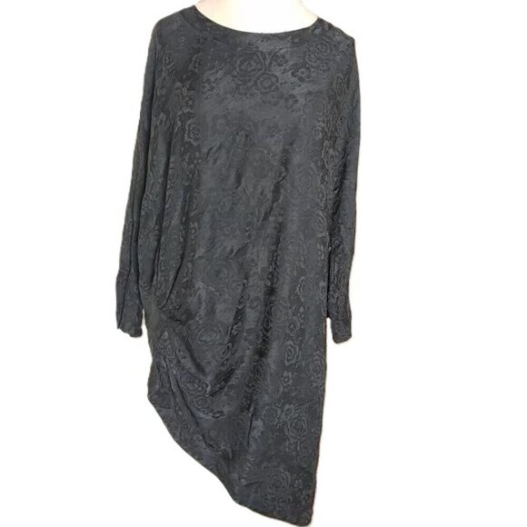 Lagenlook Silk Jacquard Vintage Tunic Top  Point of View Collection Ruching 14 - Picture 1 of 9